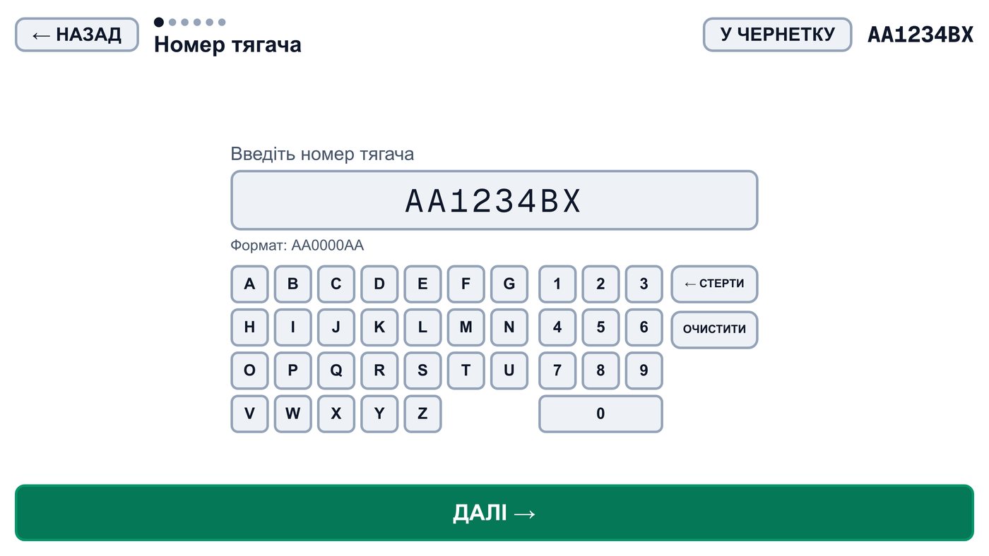 Екран заїзду з власною клавіатурою